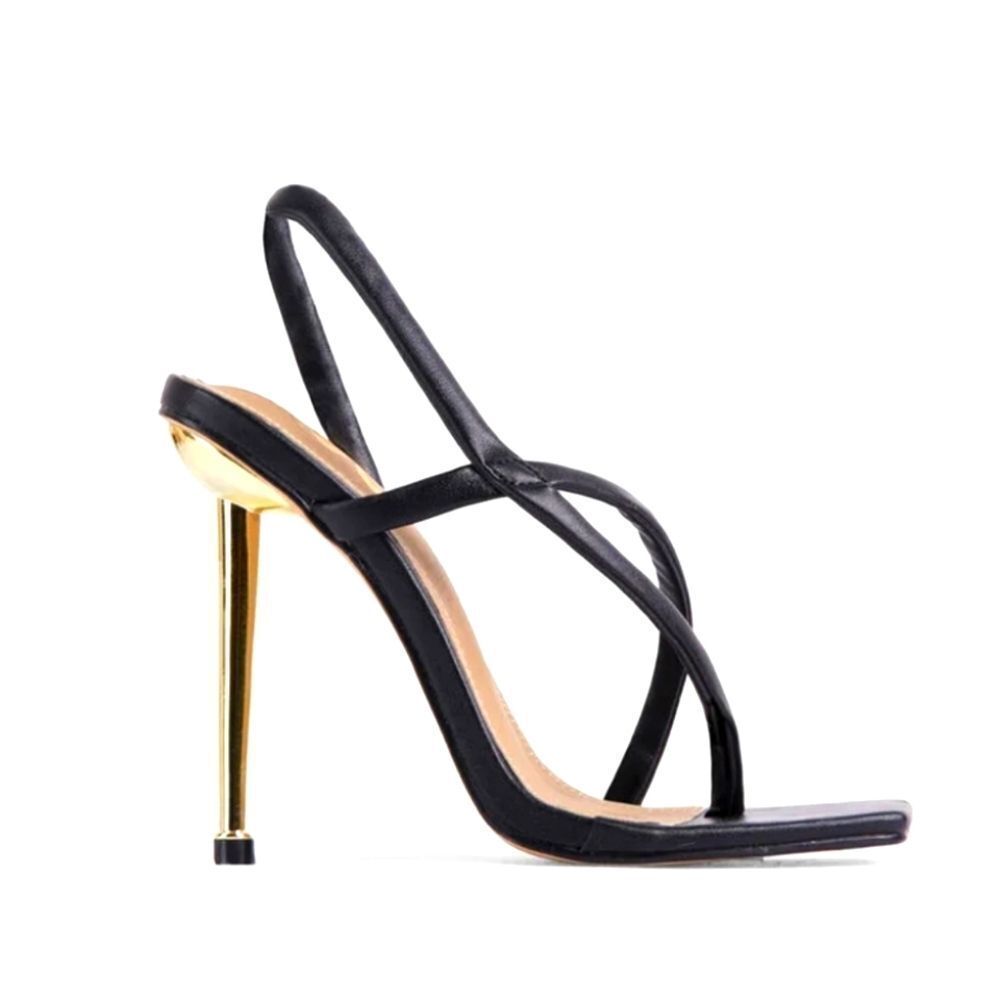 LEMONADE CADILLAC CROSS STRAP SQUARE TOE METALLIC HEEL MULE SANDALS
